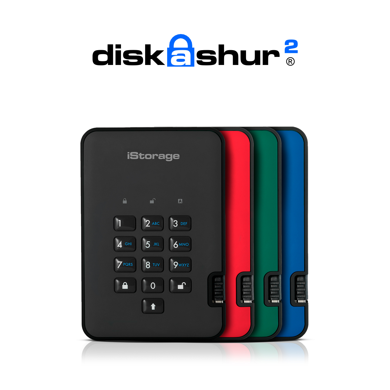 iStorage diskAshur2 HDD 500GBブルー-安全なポータブルハードドライブ-パスワード保護、防塵、防水、ポータブル、軍